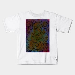 Black Swirls on Gold and Blue Strokes Kids T-Shirt